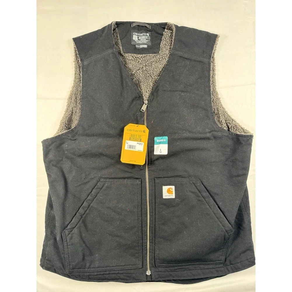 Carhartt Sherpa Lined Duck Canvas Vest Mens L Tall Black Relaxed Fit OV4394 NWT